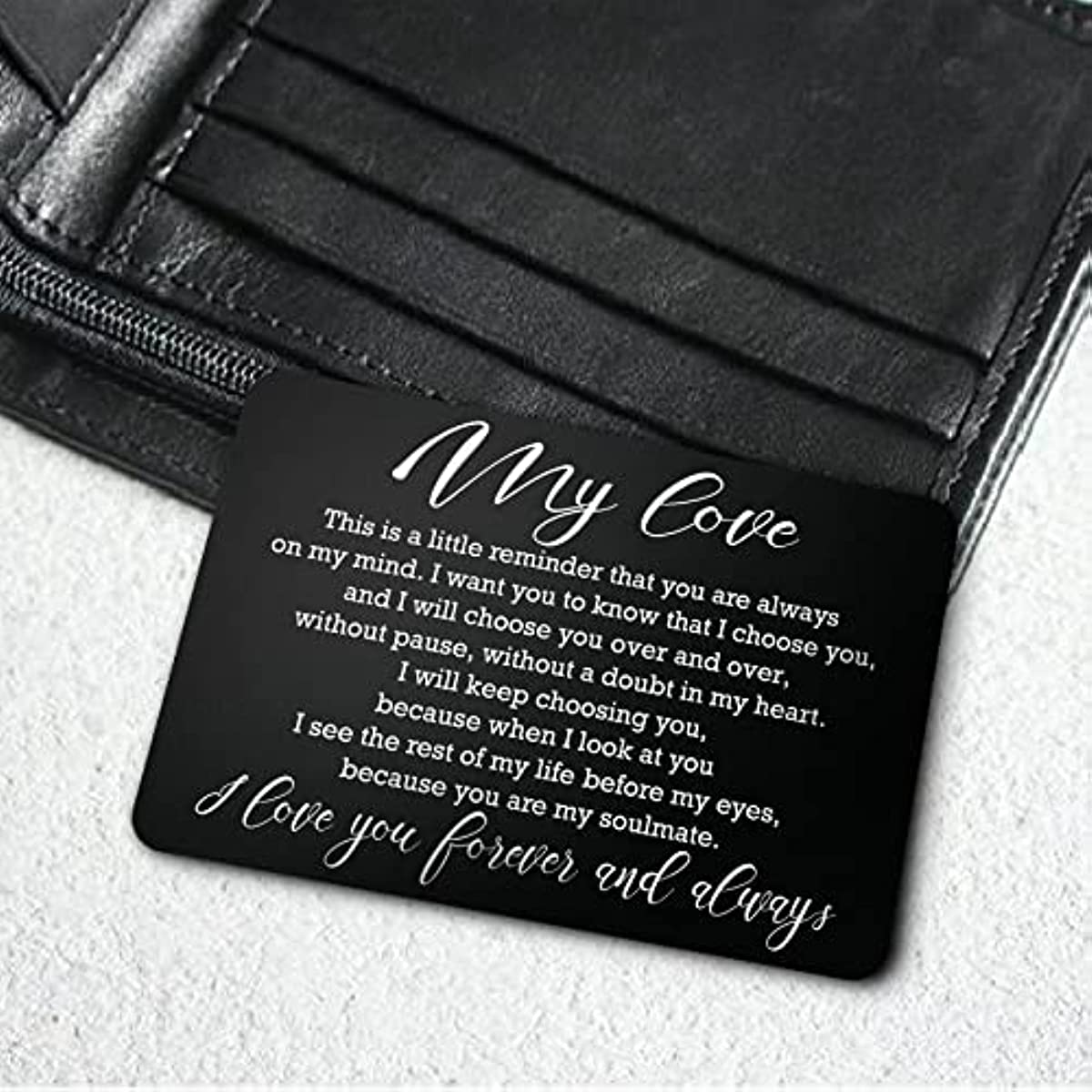 Love Note Engraved Metal Wallet Insert Card Anniversary Gift for Men