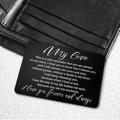 Love Note Engraved Metal Wallet Insert Card Anniversary Gift for Men