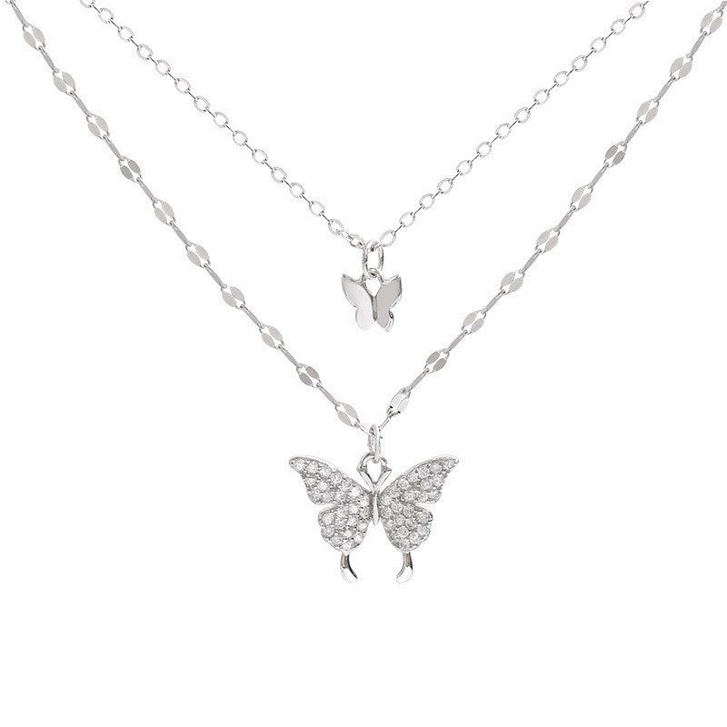 Double Layer Butterfly Pendant Necklace Girls Accessories