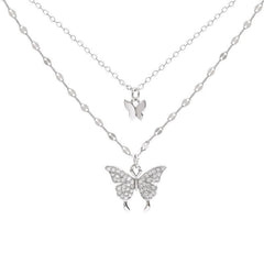 Double Layer Butterfly Pendant Necklace Girls Accessories