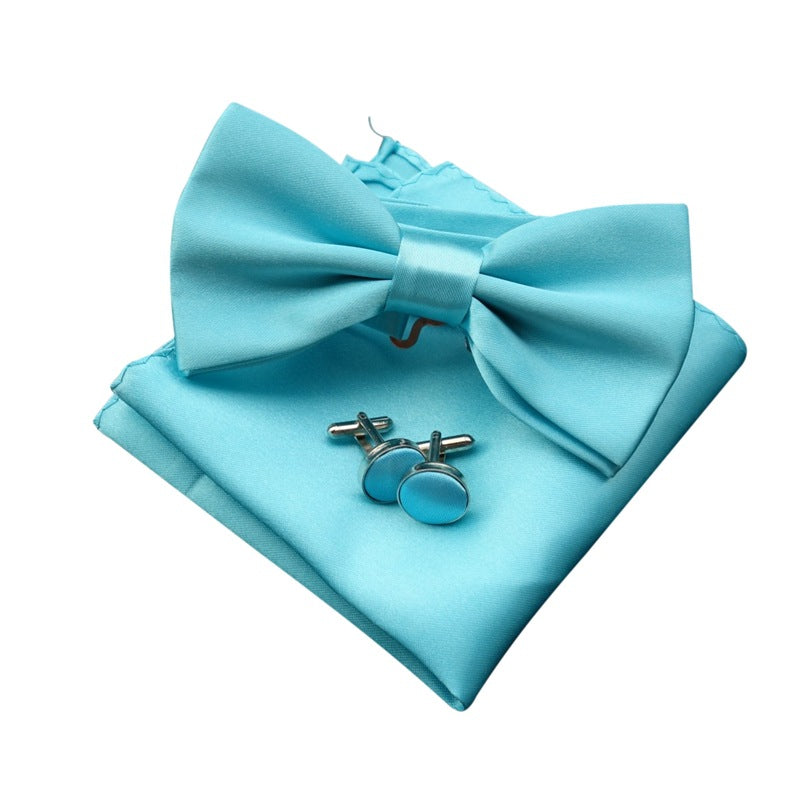 Men's Bow Tie Set with Handkerchief and Cufflinks
