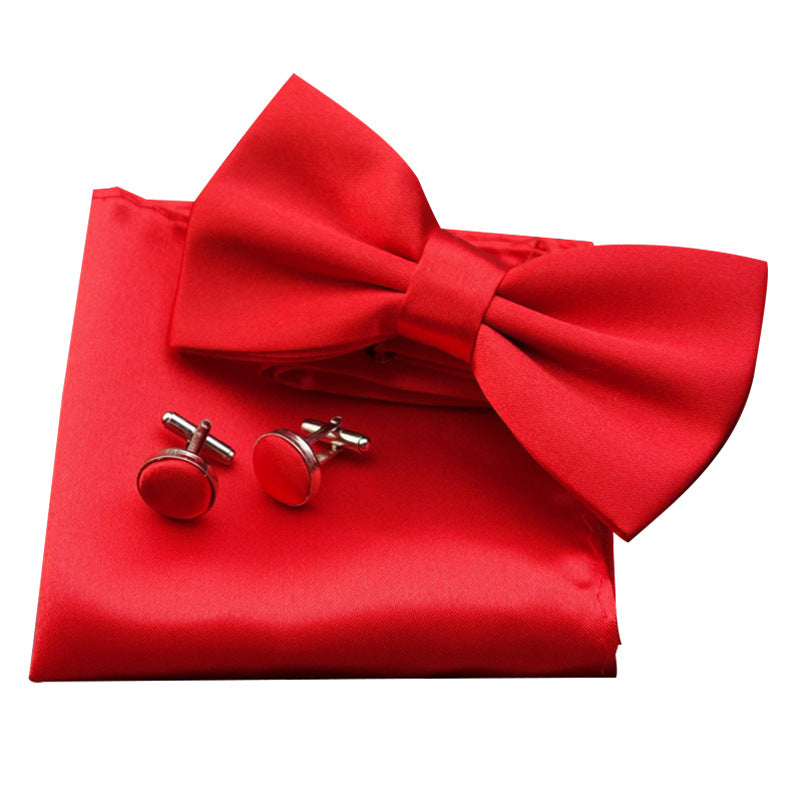 Men's Bow Tie Set with Handkerchief and Cufflinks