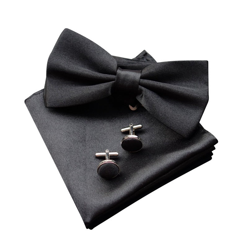 Men's Bow Tie Set with Handkerchief and Cufflinks