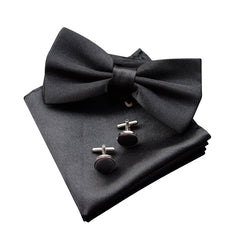 Men's Bow Tie Set with Handkerchief and Cufflinks