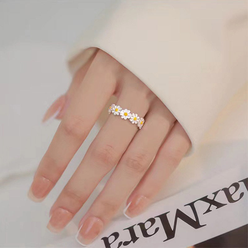 Enamel Sunflower Open Adjustable Ring Girls Decor
