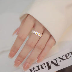 Enamel Sunflower Open Adjustable Ring Girls Decor