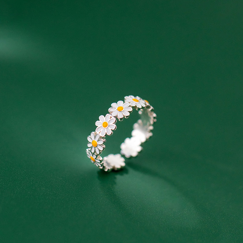 Enamel Sunflower Open Adjustable Ring Girls Decor