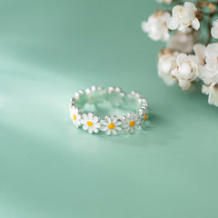 Enamel Sunflower Open Adjustable Ring Girls Decor