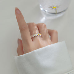Enamel Sunflower Open Adjustable Ring Girls Decor