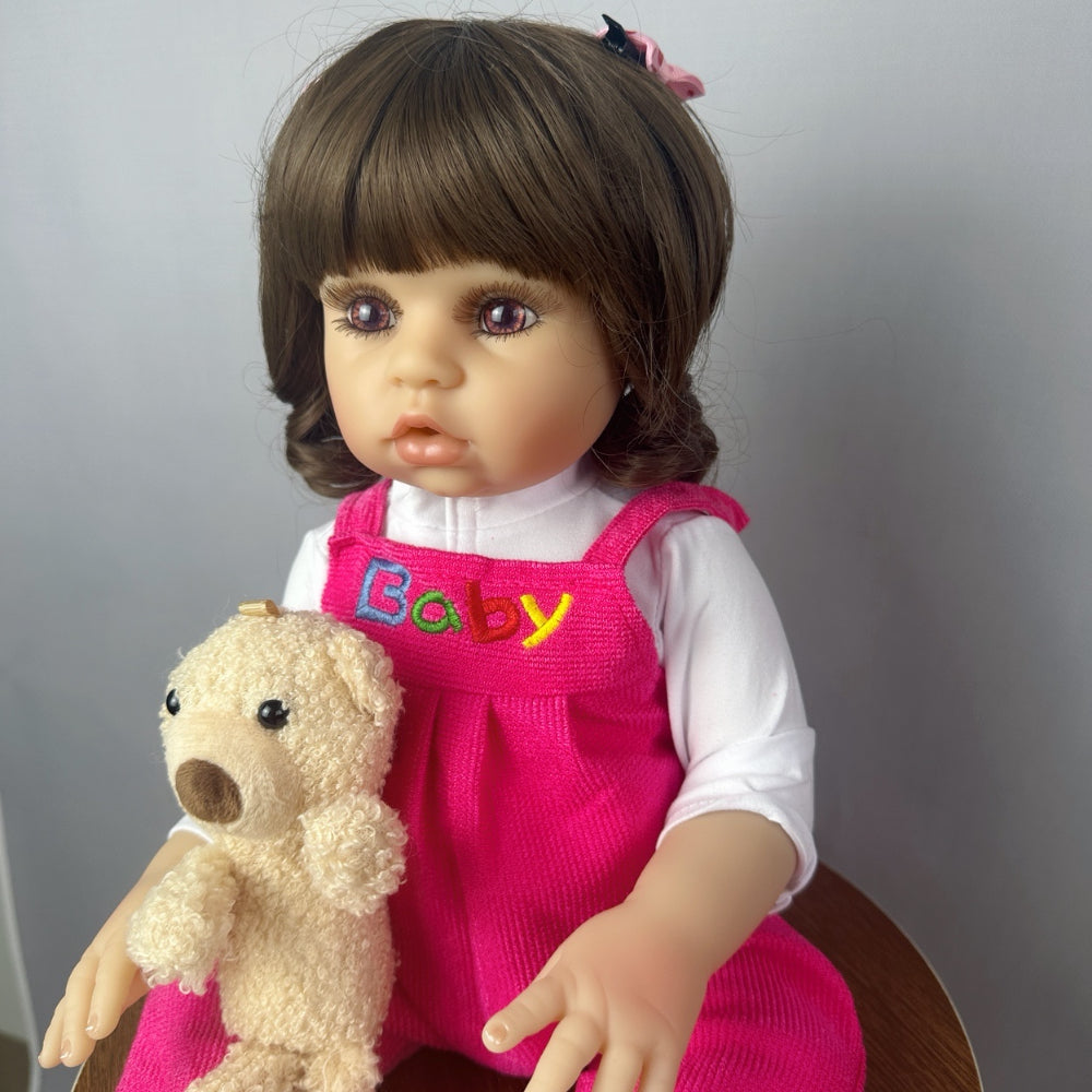 BZDOLL 9 Inch Silicone Reborn Baby Doll Long Hair Bebe Dress Up Toy