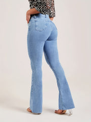 High Rise Flare Denim Pants Slim Fit Women's Trousers