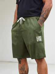 Men's Drawstring Cargo Shorts LIFE Pattern Print Summer Clothings