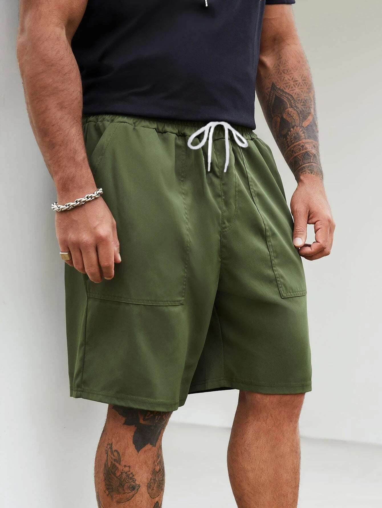 Men's Drawstring Cargo Shorts LIFE Pattern Print Summer Clothings