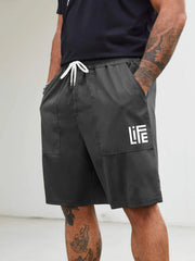 Men's Drawstring Cargo Shorts LIFE Pattern Print Summer Clothings