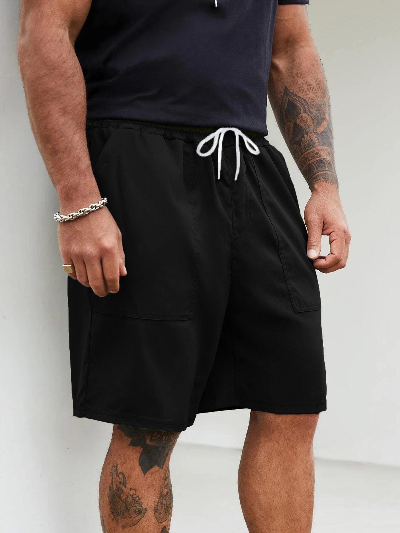 Men's Drawstring Cargo Shorts LIFE Pattern Print Summer Clothings