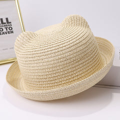 Kids' Cartoon Straw Hat with Cat Ears Visor