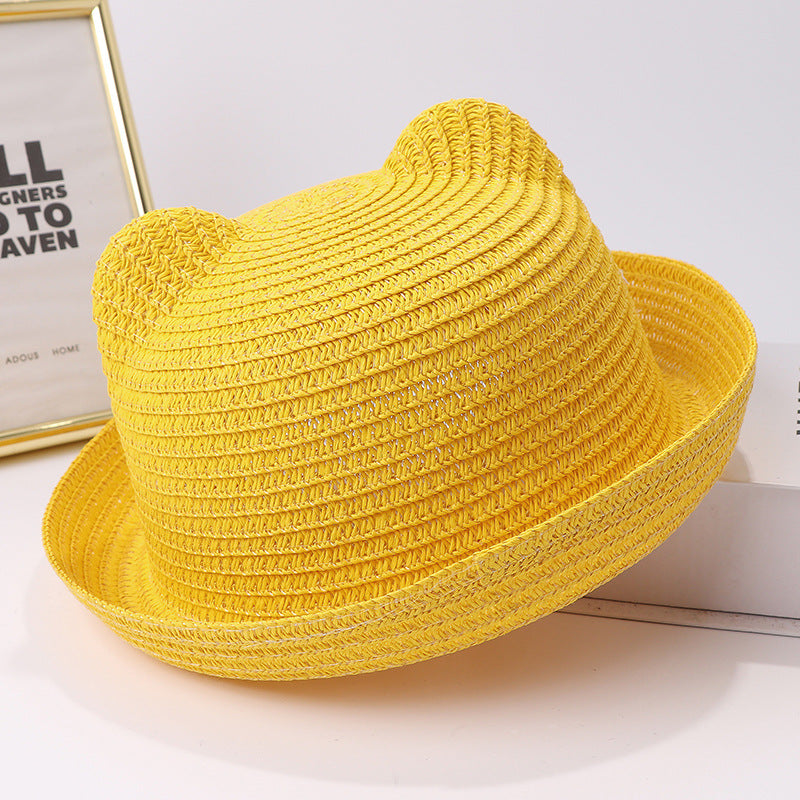Kids' Cartoon Straw Hat with Cat Ears Visor