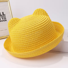 Kids' Cartoon Straw Hat with Cat Ears Visor
