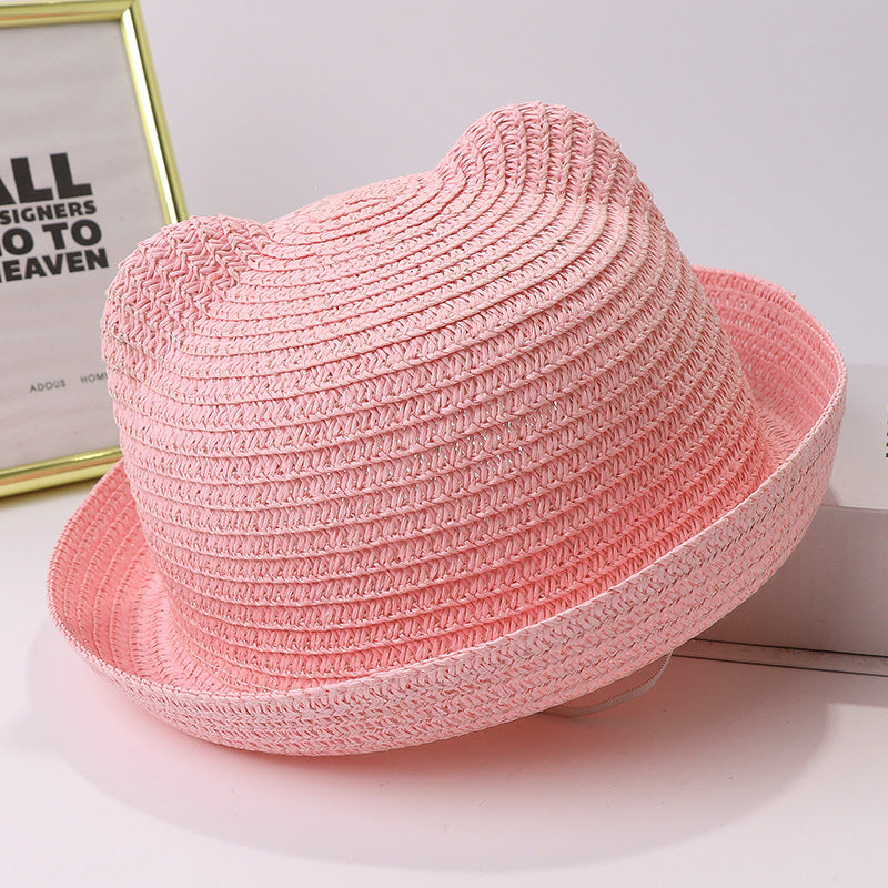 Kids' Cartoon Straw Hat with Cat Ears Visor