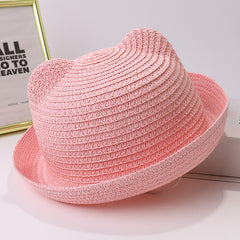Kids' Cartoon Straw Hat with Cat Ears Visor