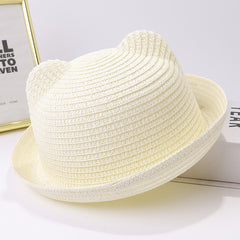 Kids' Cartoon Straw Hat with Cat Ears Visor