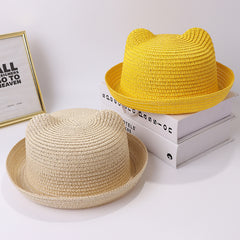 Kids' Cartoon Straw Hat with Cat Ears Visor