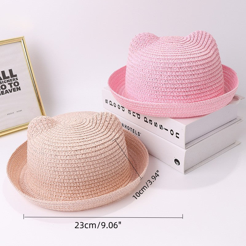 Kids' Cartoon Straw Hat with Cat Ears Visor