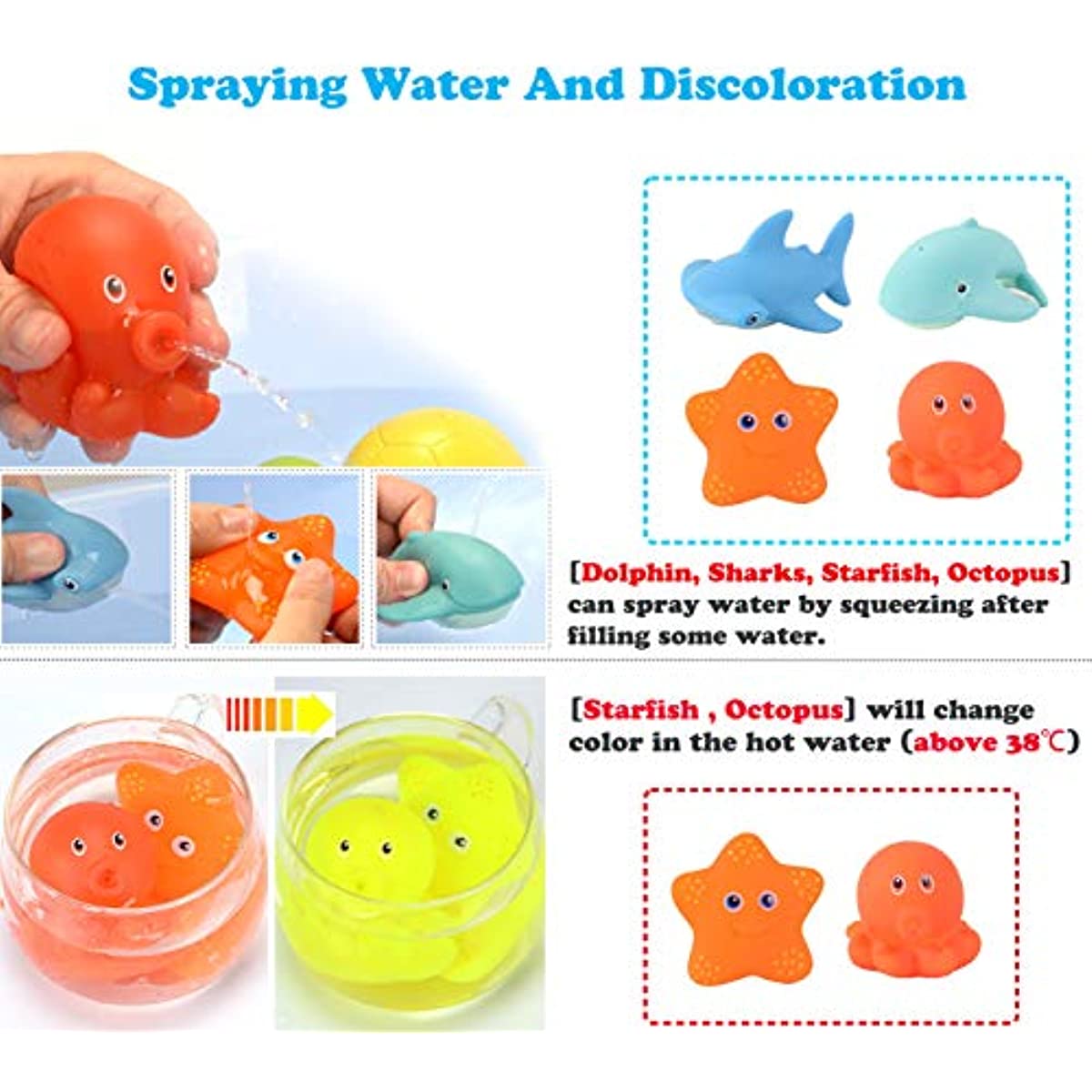 7pcs Bath Squeeze Bathtime Fun Plastic Squirter Toys for Kids