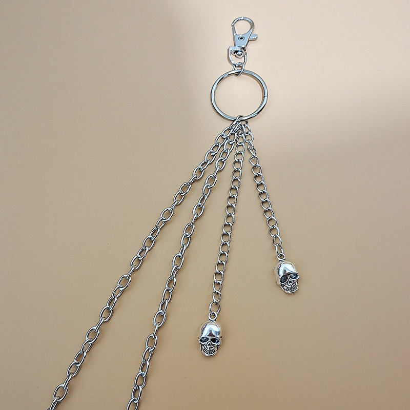 Alloy Silver Grey Keychains Chain Punk Star Rivets Skull Accessories Rock