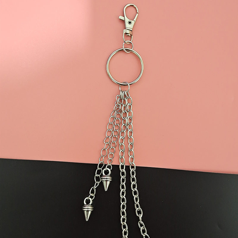 Alloy Silver Grey Keychains Chain Punk Star Rivets Skull Accessories Rock