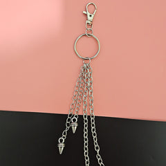 Alloy Silver Grey Keychains Chain Punk Star Rivets Skull Accessories Rock