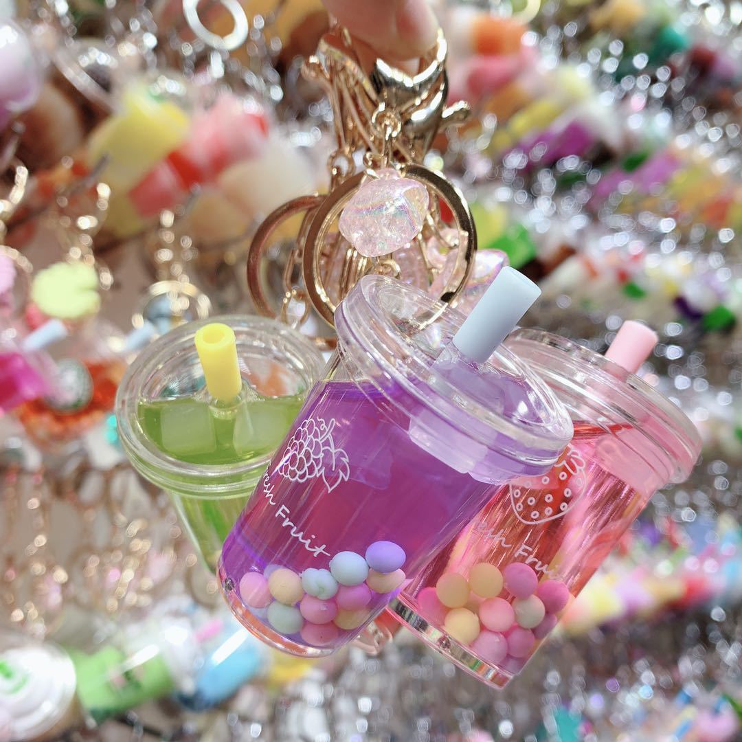 Mini Bubble Tea Quicksand Liquid Pendant Keychain