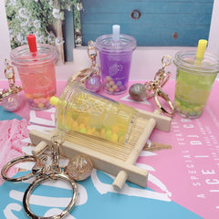 Mini Bubble Tea Quicksand Liquid Pendant Keychain
