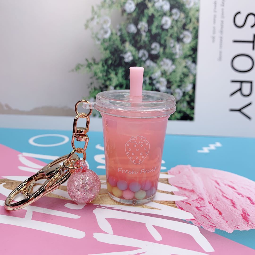 Mini Bubble Tea Quicksand Liquid Pendant Keychain