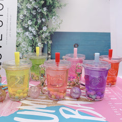 Mini Bubble Tea Quicksand Liquid Pendant Keychain