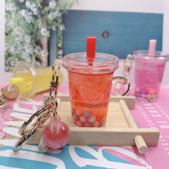 Mini Bubble Tea Quicksand Liquid Pendant Keychain