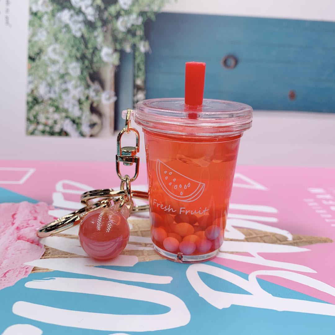 Mini Bubble Tea Quicksand Liquid Pendant Keychain