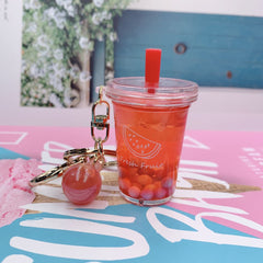 Mini Bubble Tea Quicksand Liquid Pendant Keychain