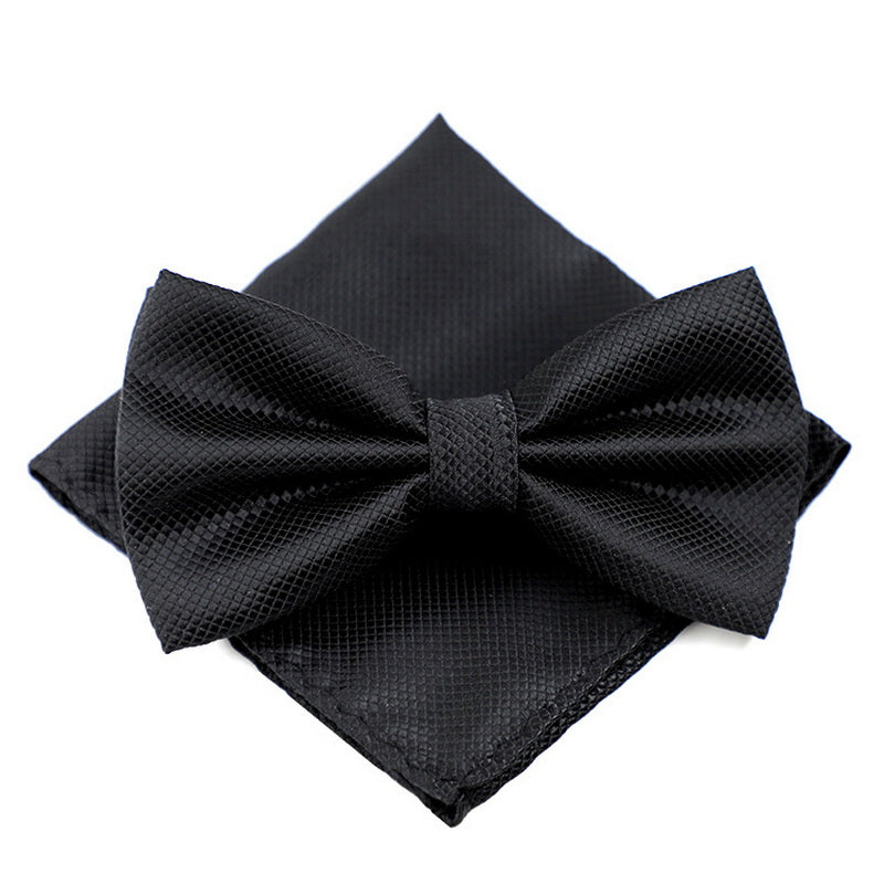 Fine Grid Men's Formal Bow Tie & Pocket Towel Set