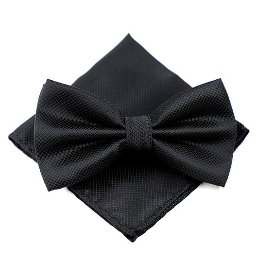 Fine Grid Men's Formal Bow Tie & Pocket Towel Set