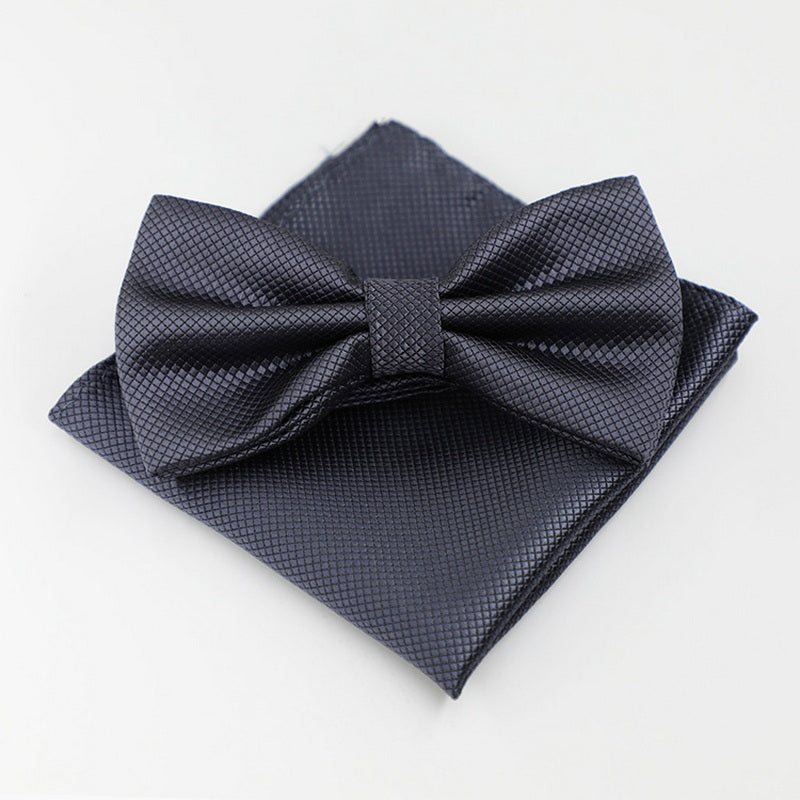 Fine Grid Men's Formal Bow Tie & Pocket Towel Set
