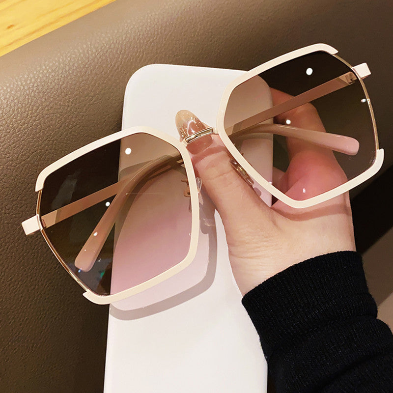 Oversized Polygon Sunglasses Gradient UV400 Sun Shades Metal Glasses