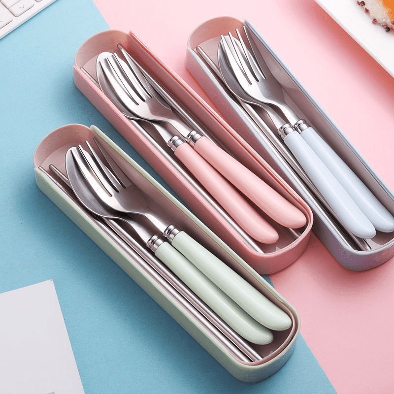 3pcs Stainless Steel Tableware Spork Chopsticks Fork Set