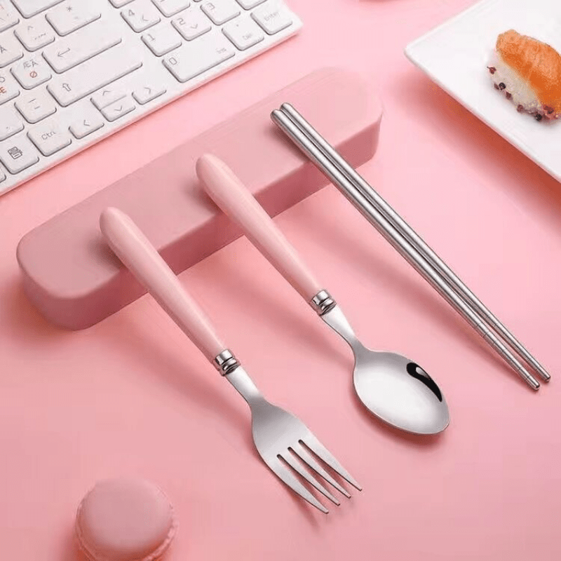 3pcs Stainless Steel Tableware Spork Chopsticks Fork Set