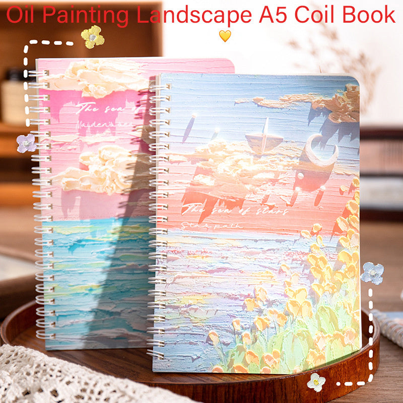 4pcs Painting Scenery A5 Coil Student Diary Stationery Notepad