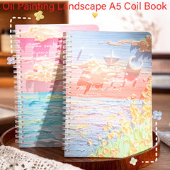 4pcs Painting Scenery A5 Coil Student Diary Stationery Notepad