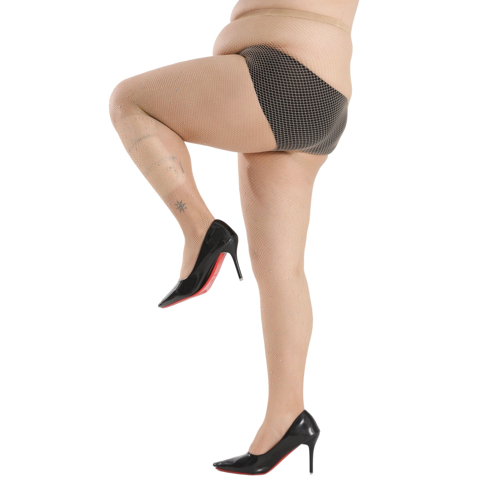 High Rise Fishnet Footed Tights with Glitter Rhinestones