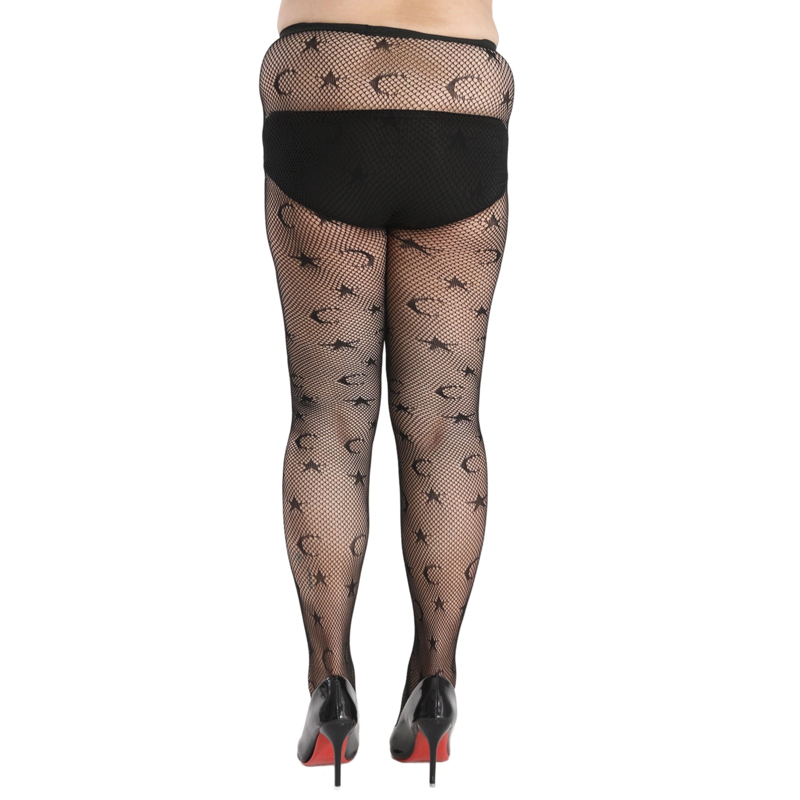 Moon & Star Print High Rise Fishnet Stockings