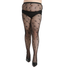 Moon & Star Print High Rise Fishnet Stockings