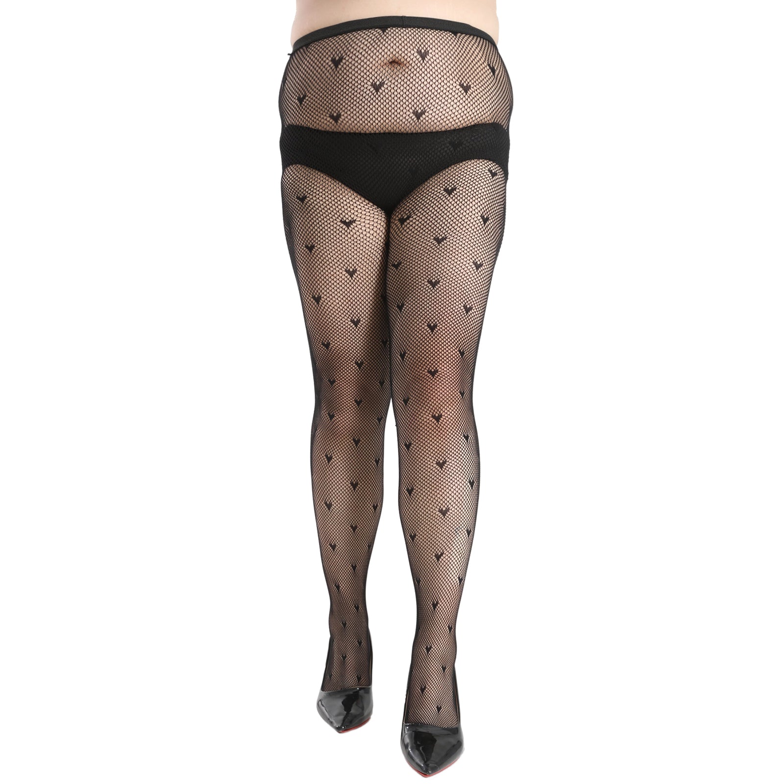 Heart Print Fishnet Pantyhose